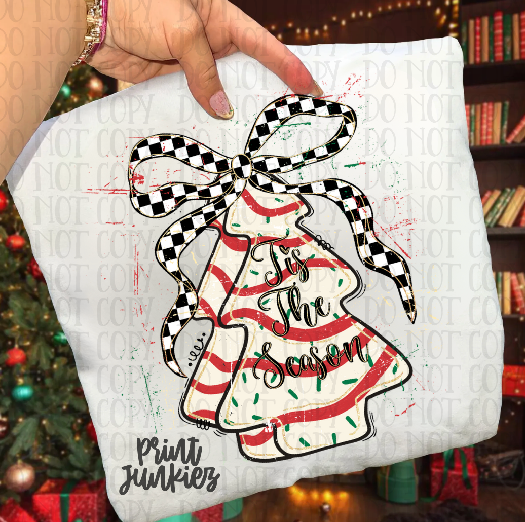 Tis the Season Christmas Tree Cake Red - DTF