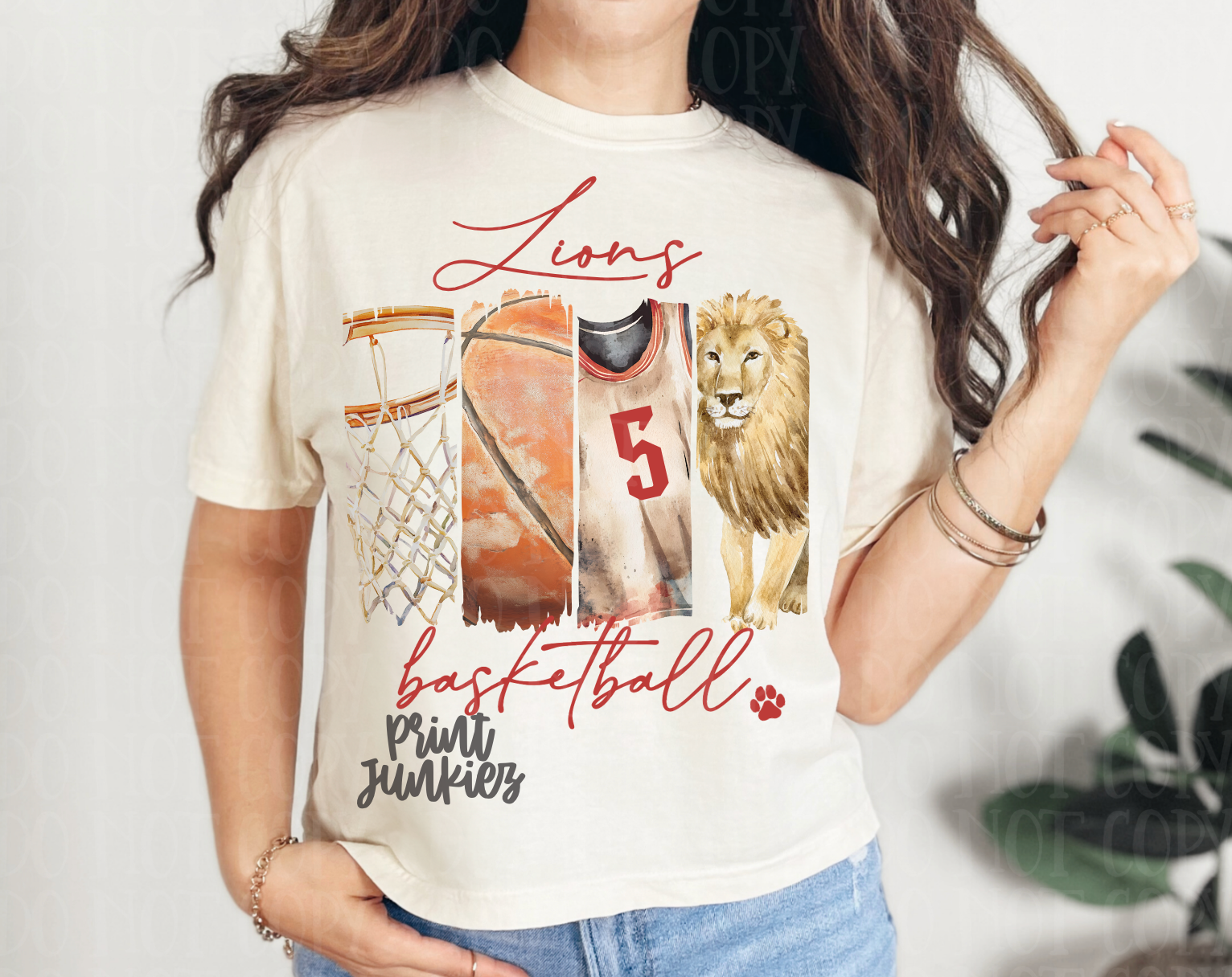 Lions Vintage Basketball  Paint Stroke - DIGITAL - DTF