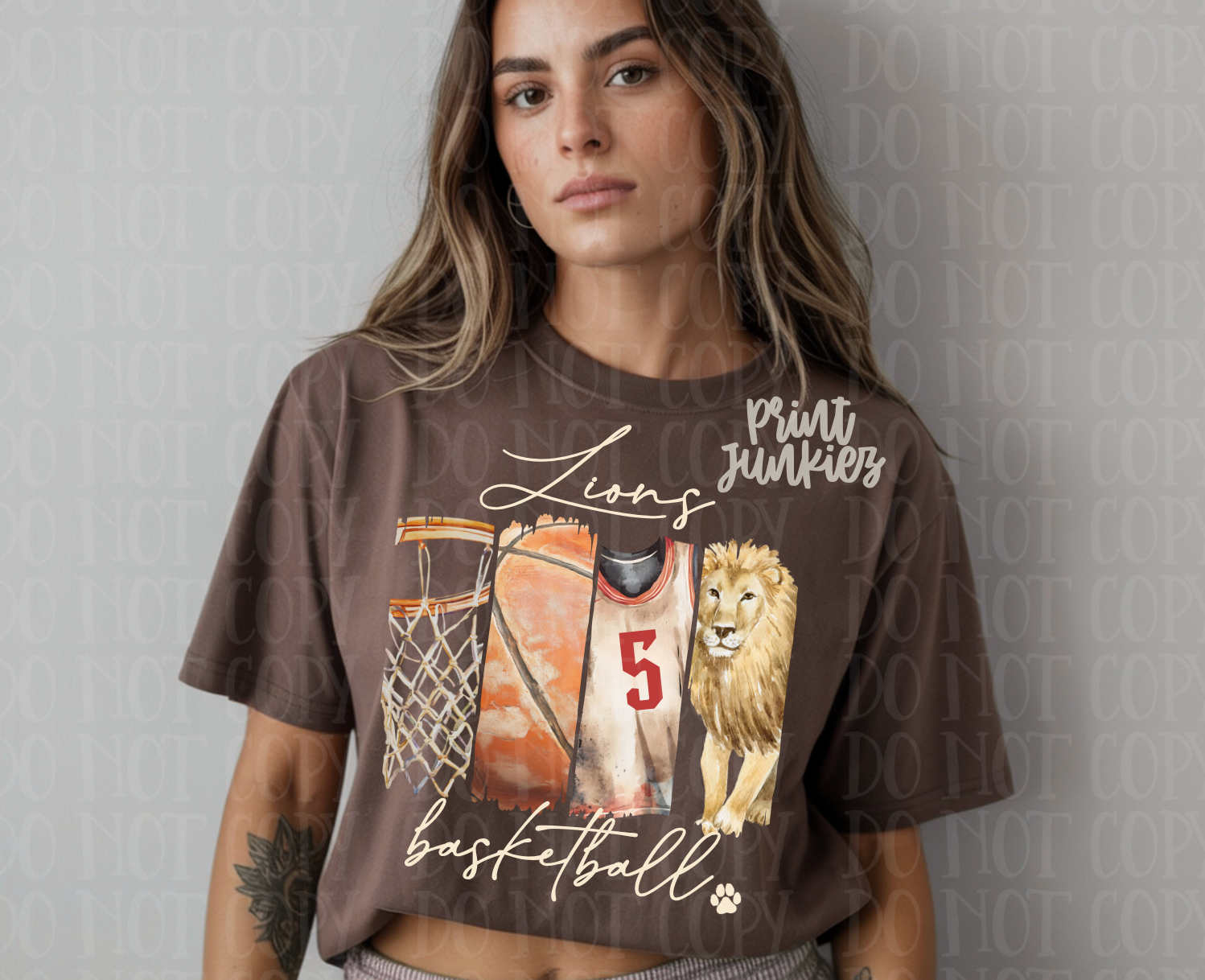 Lions Vintage Basketball  Paint Stroke - DIGITAL - DTF