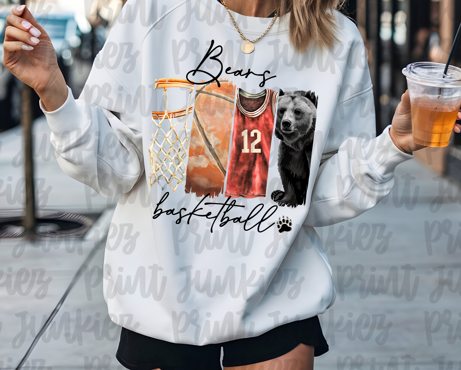 Bears Vintage Basketball  Paint Stroke {red} - DIGITAL - DTF