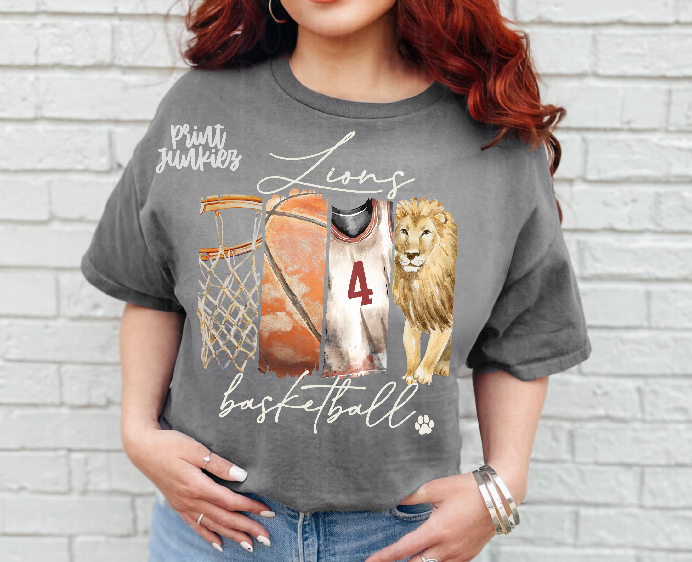 Lions Vintage Basketball  Paint Stroke {maroon} - CUSTOM - DIGITAL - DTF