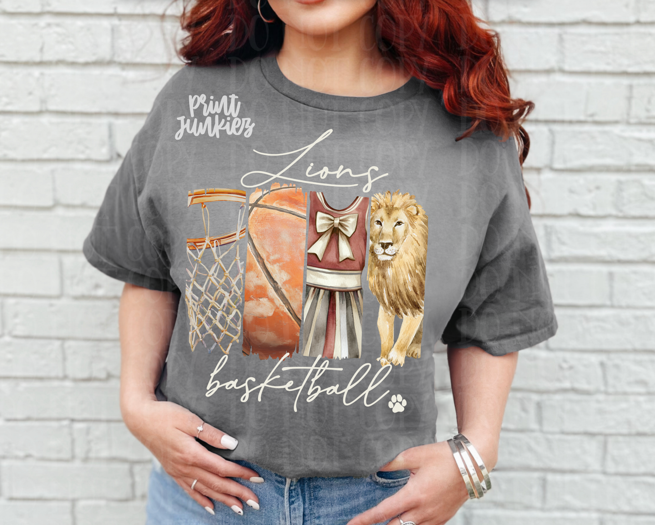 Lions Vintage Basketball & Cheer Paint Stroke {maroon} - CUSTOM - DIGITAL - DTF