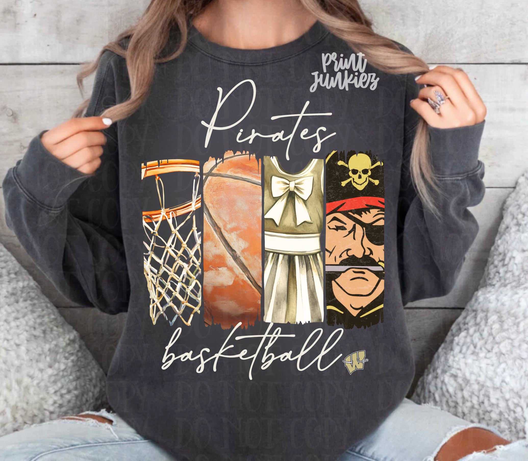 Pirates Vintage Basketball & Cheer Paint Stroke - CUSTOM - DIGITAL - DTF
