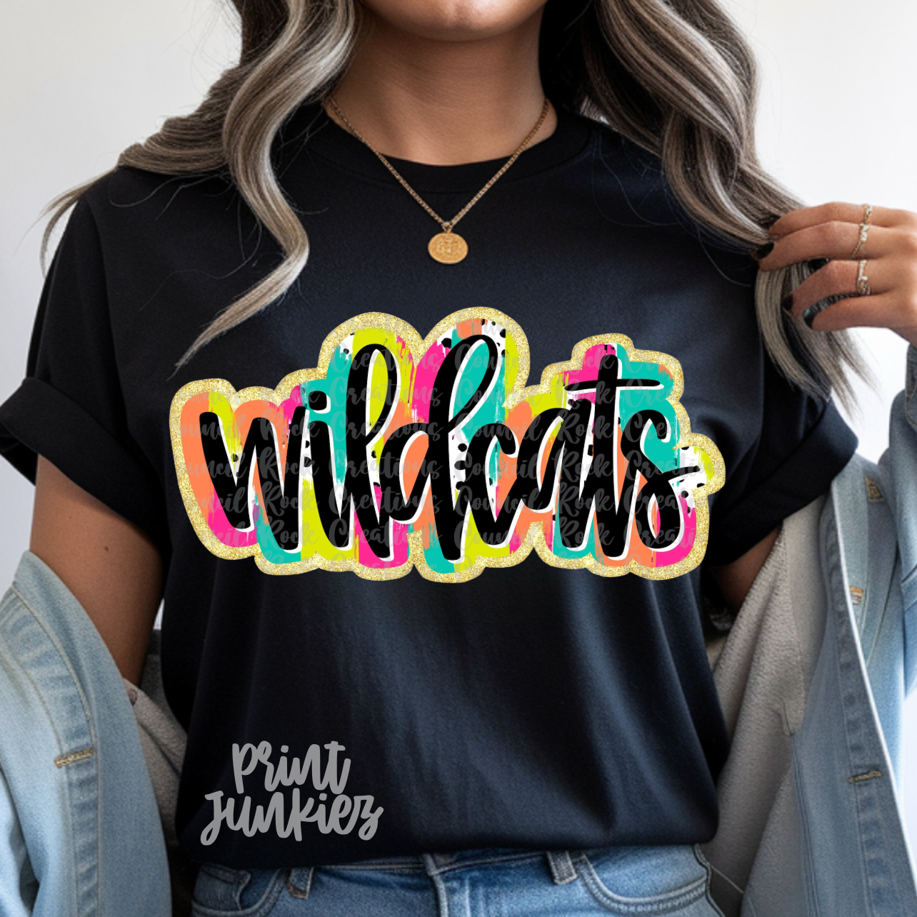 Neon Paint Brush Wildcats Glitter Accent - DTF