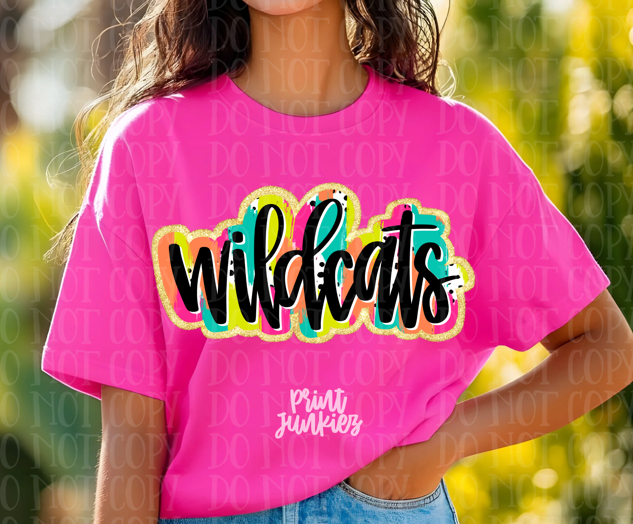 Neon Paint Brush Wildcats Glitter Accent - DTF