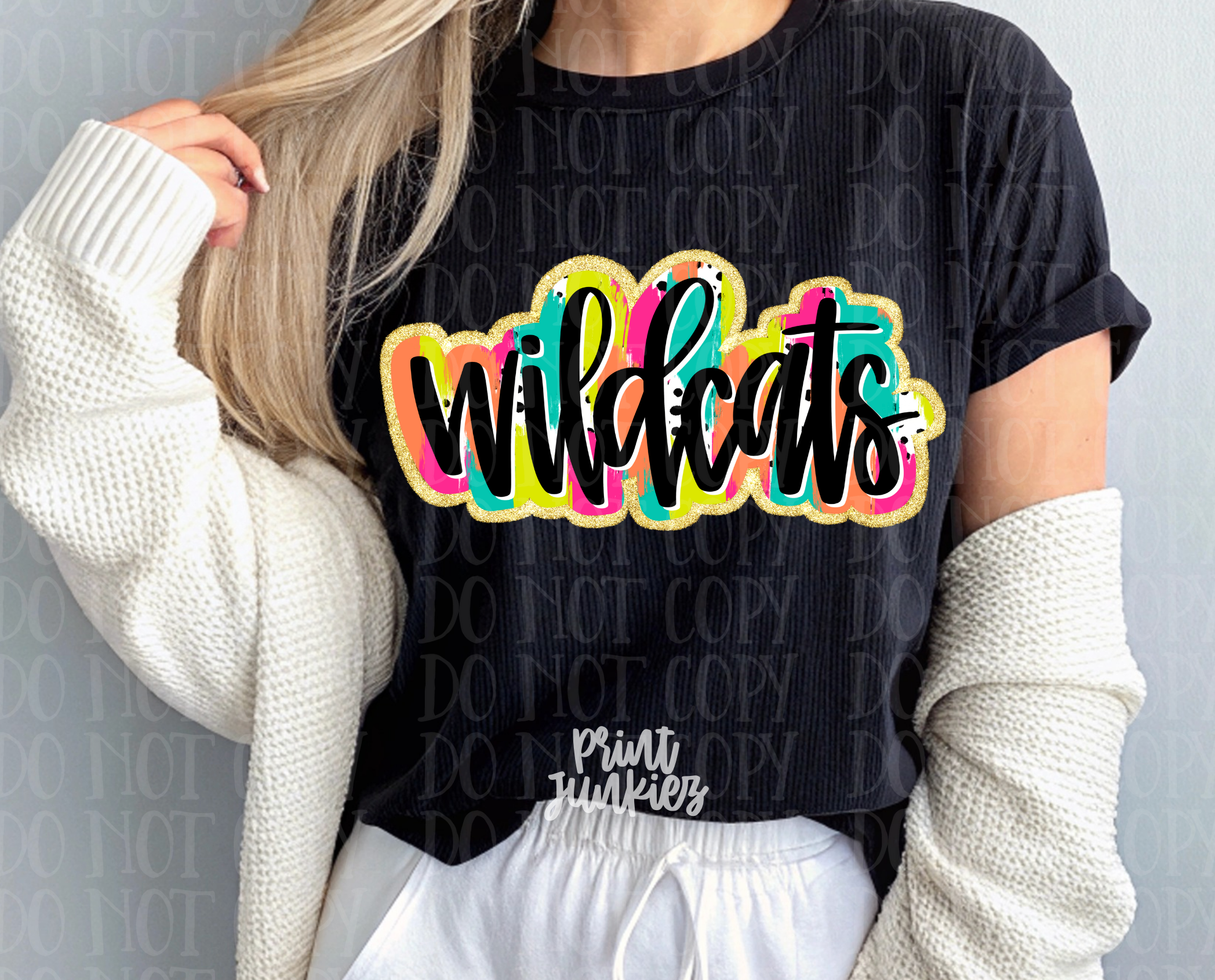 Neon Paint Brush Wildcats Glitter Accent - DTF