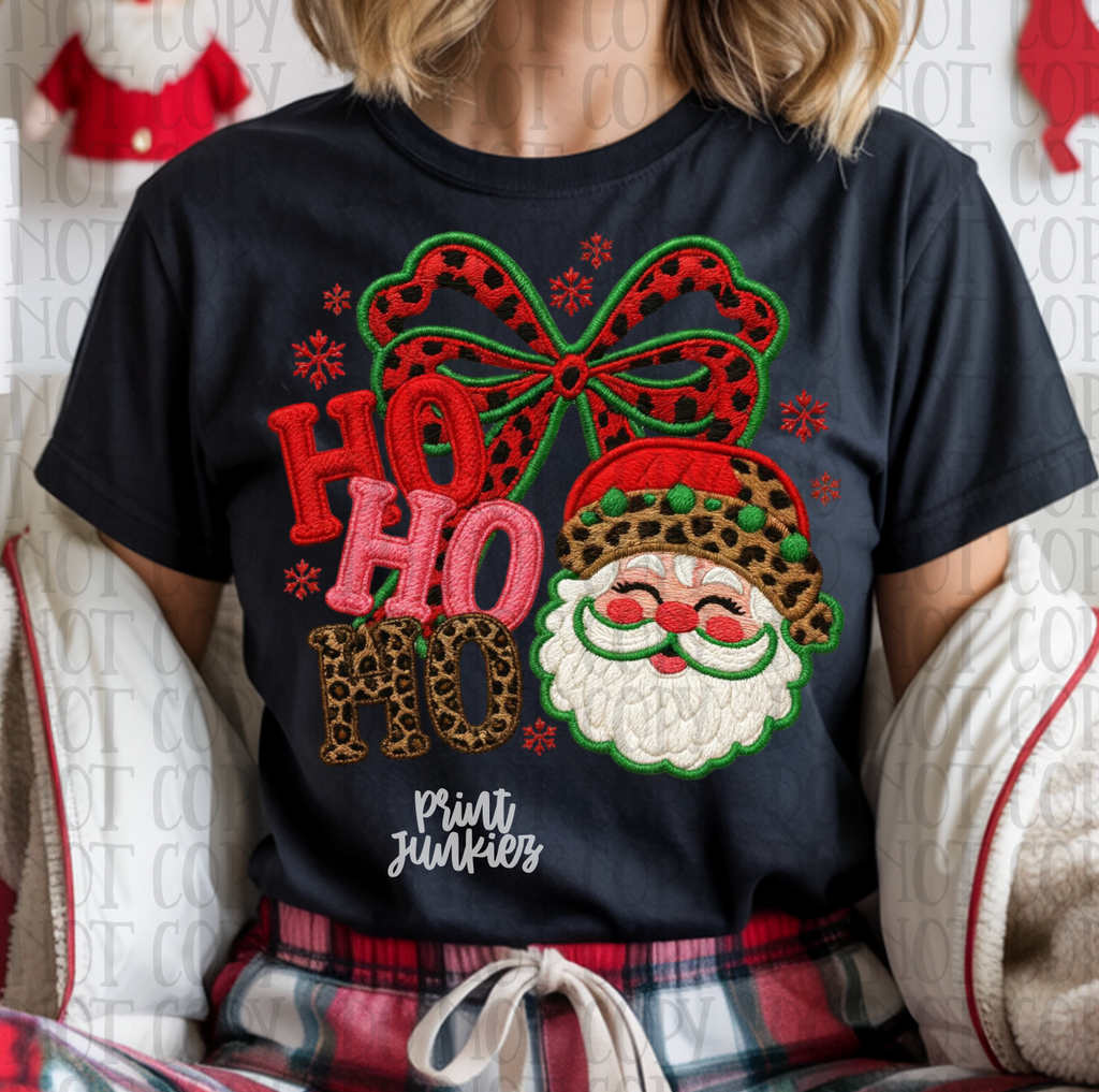 Ho Ho Ho Coquette Santa Faux Embroidery - DTF
