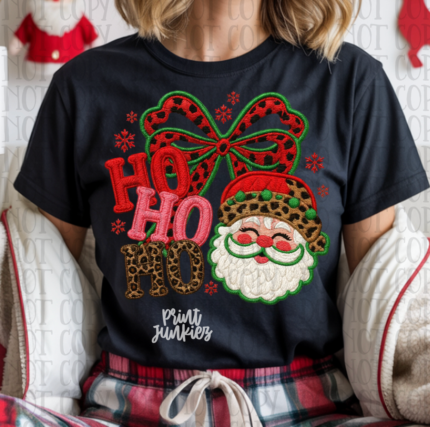 Ho Ho Ho Coquette Santa Faux Embroidery - DTF