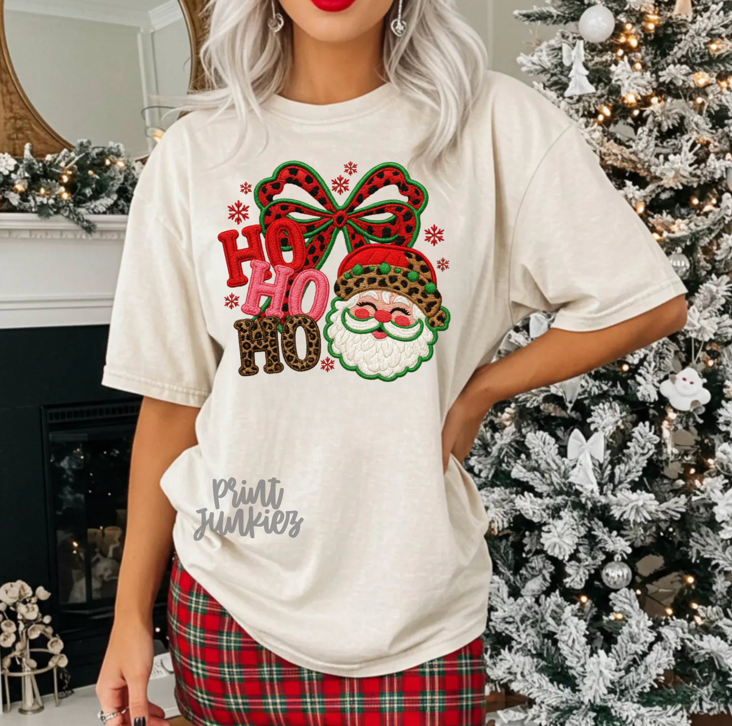 Ho Ho Ho Coquette Santa Faux Embroidery - DTF