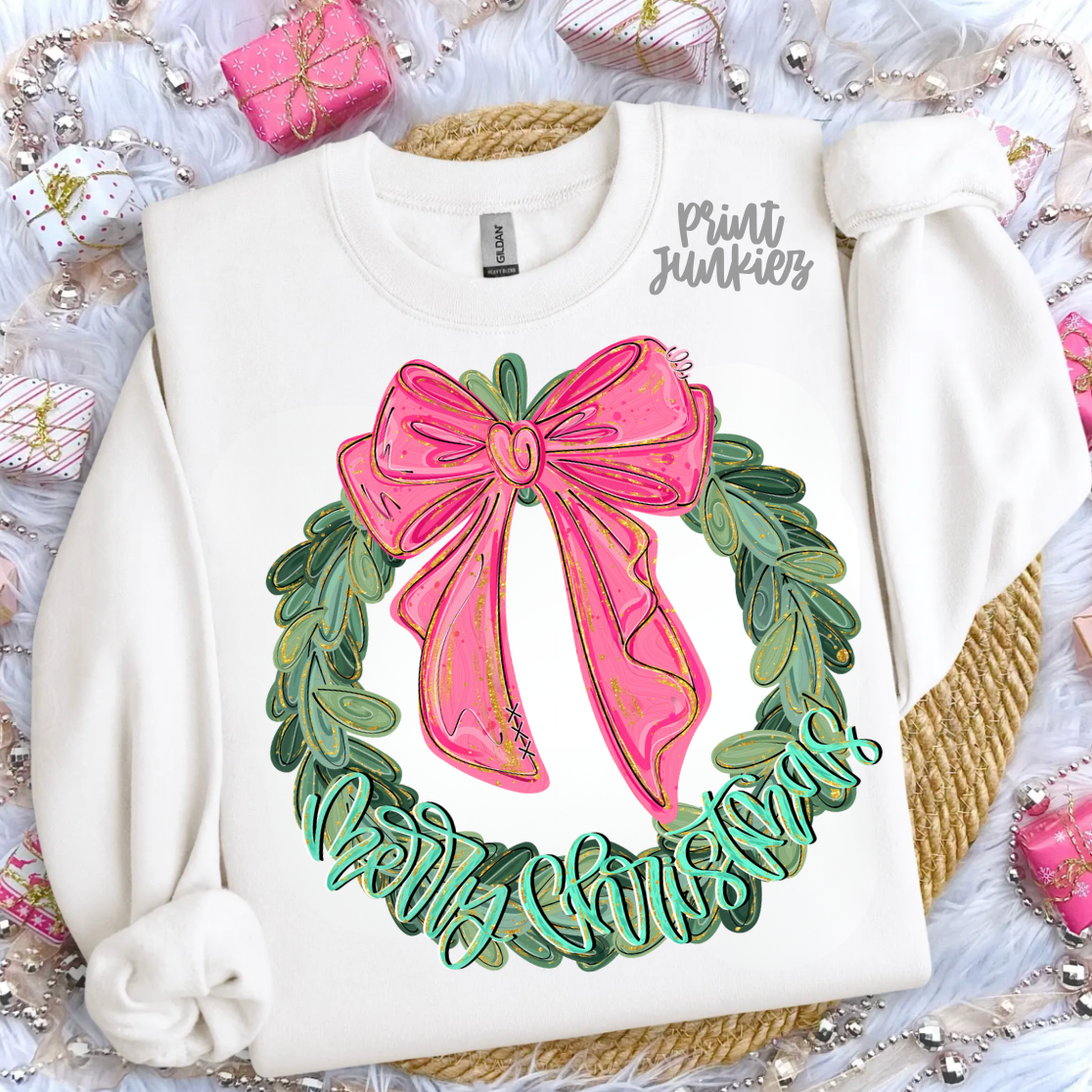 Merry Christmas Wreath Pink - DTF
