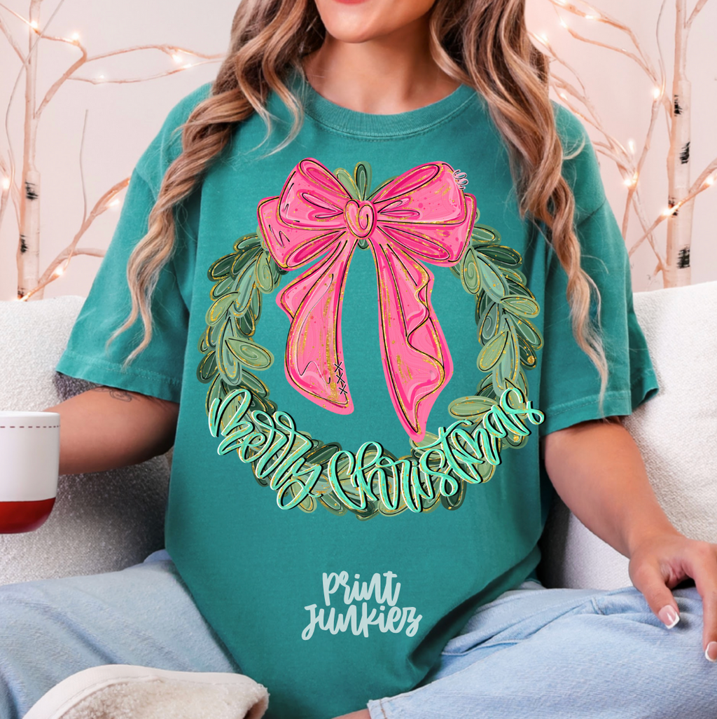 Merry Christmas Wreath Pink - DTF
