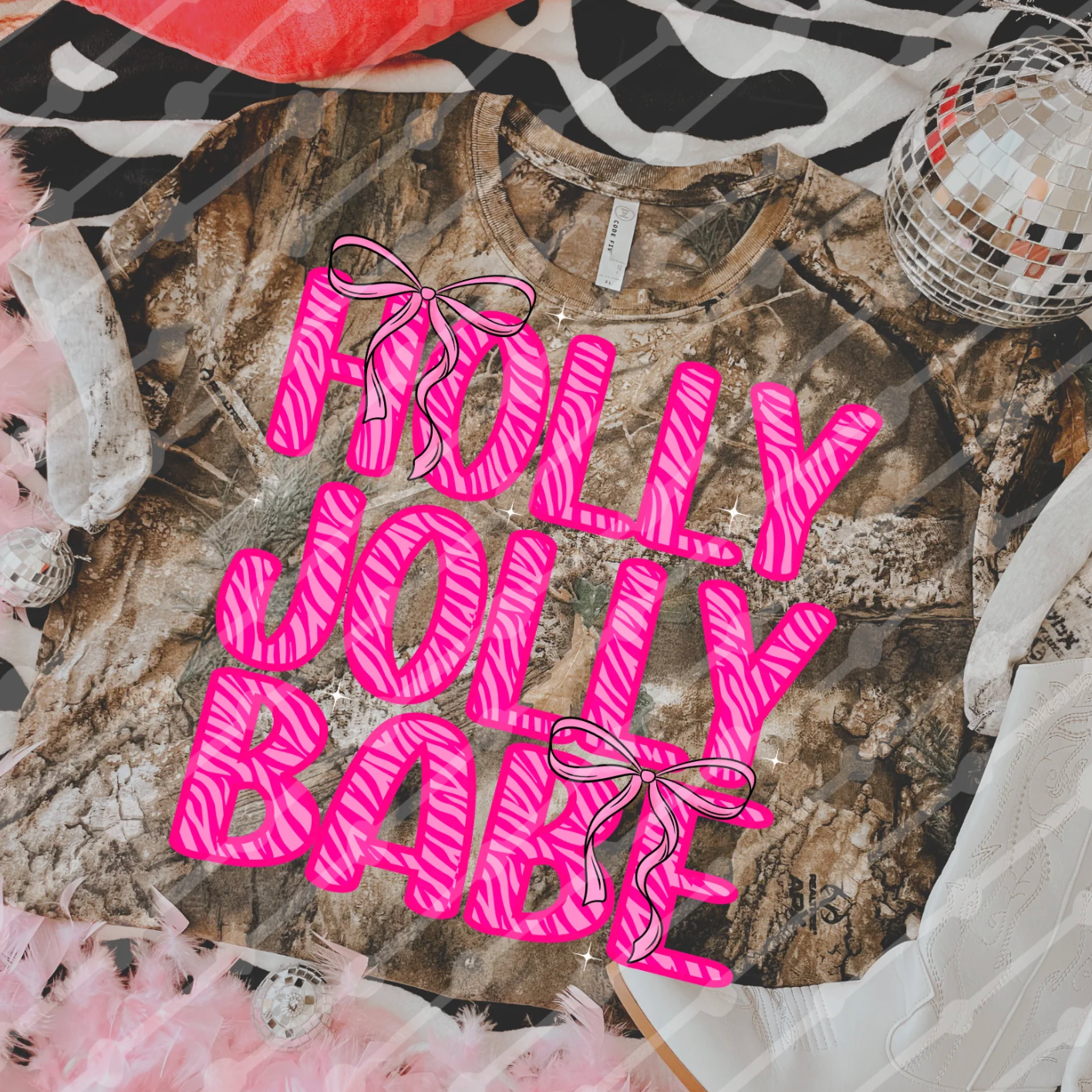 Holly Jolly Babe Pink Zebra Print - DTF
