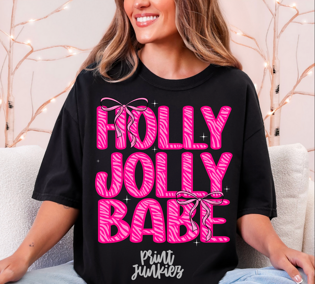 Holly Jolly Babe Pink Zebra Print - DTF