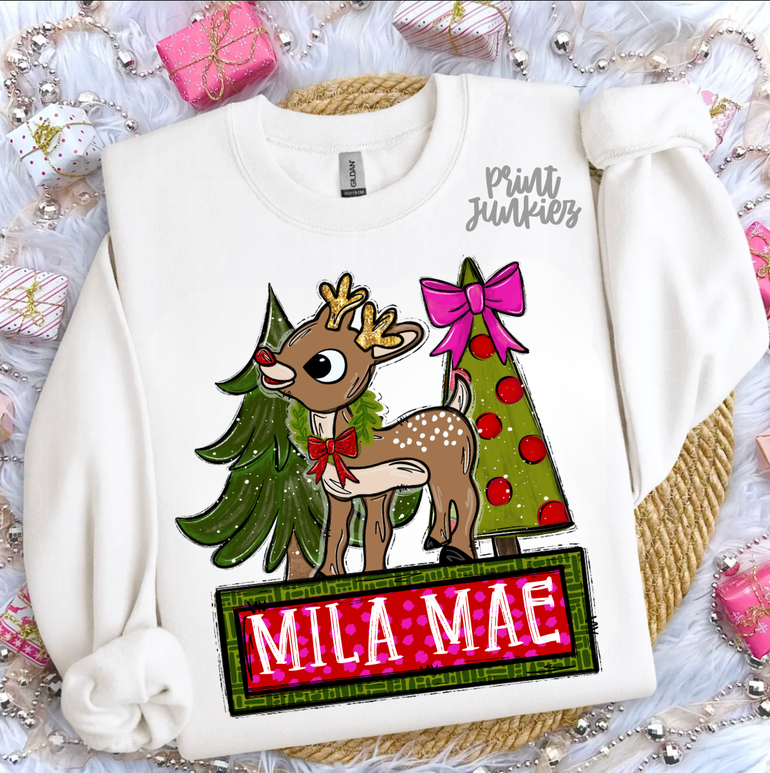 Reindeer Name Tag Bow - DTF - CUSTOM