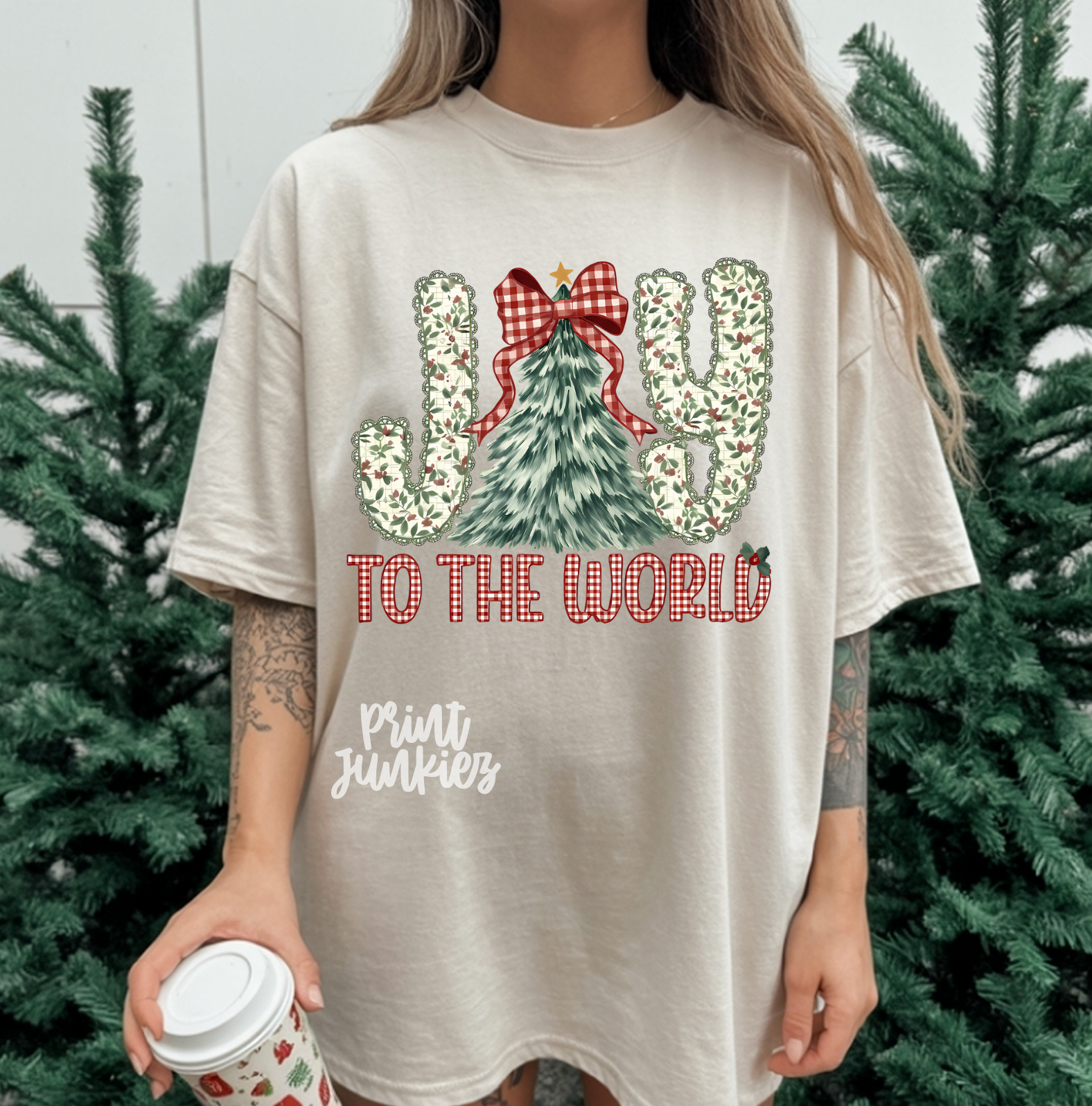 Joy to the World Holly & Plaid - DTF