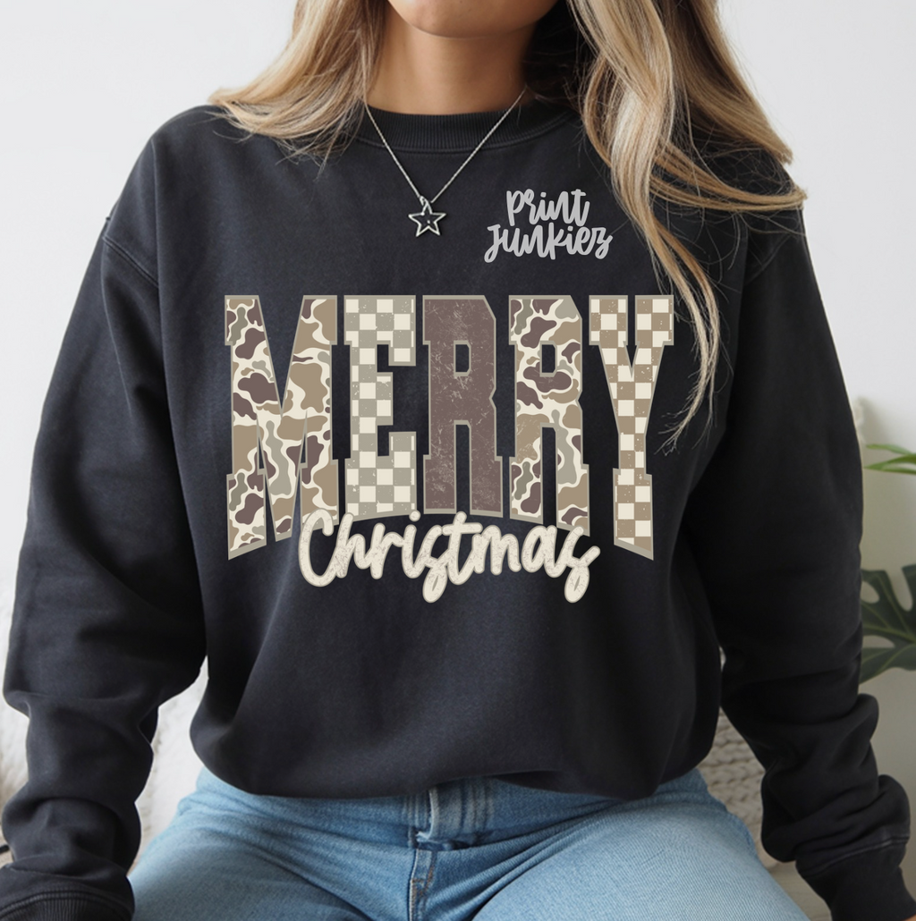 Merry Christmas Camo Distressed - DTF