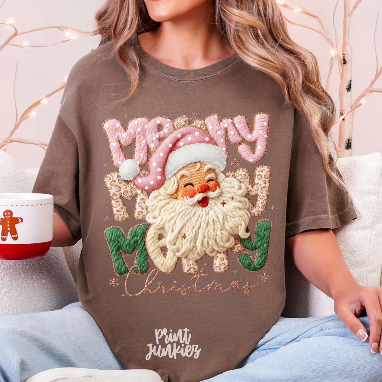 Merry Christmas Faux Yarn Santa - DTF