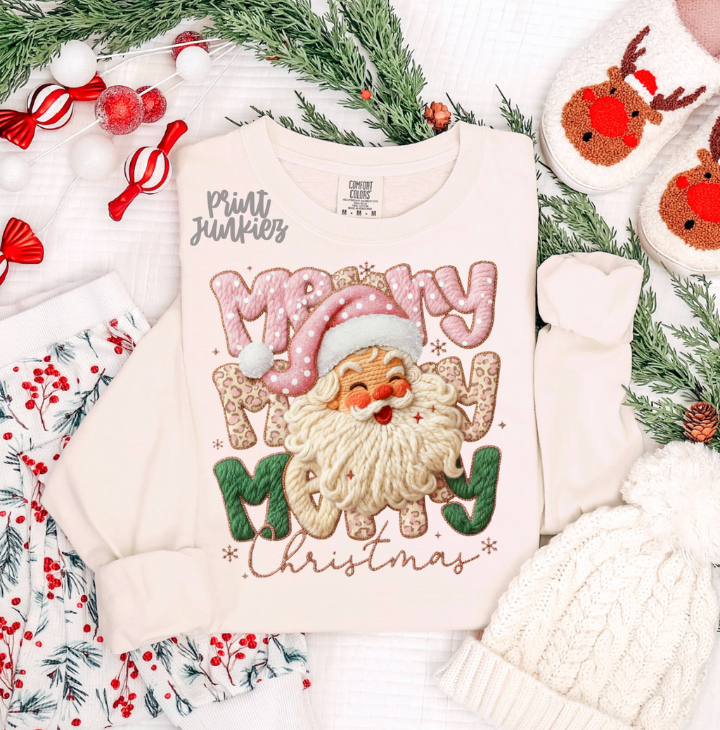 Merry Christmas Faux Yarn Santa - DTF