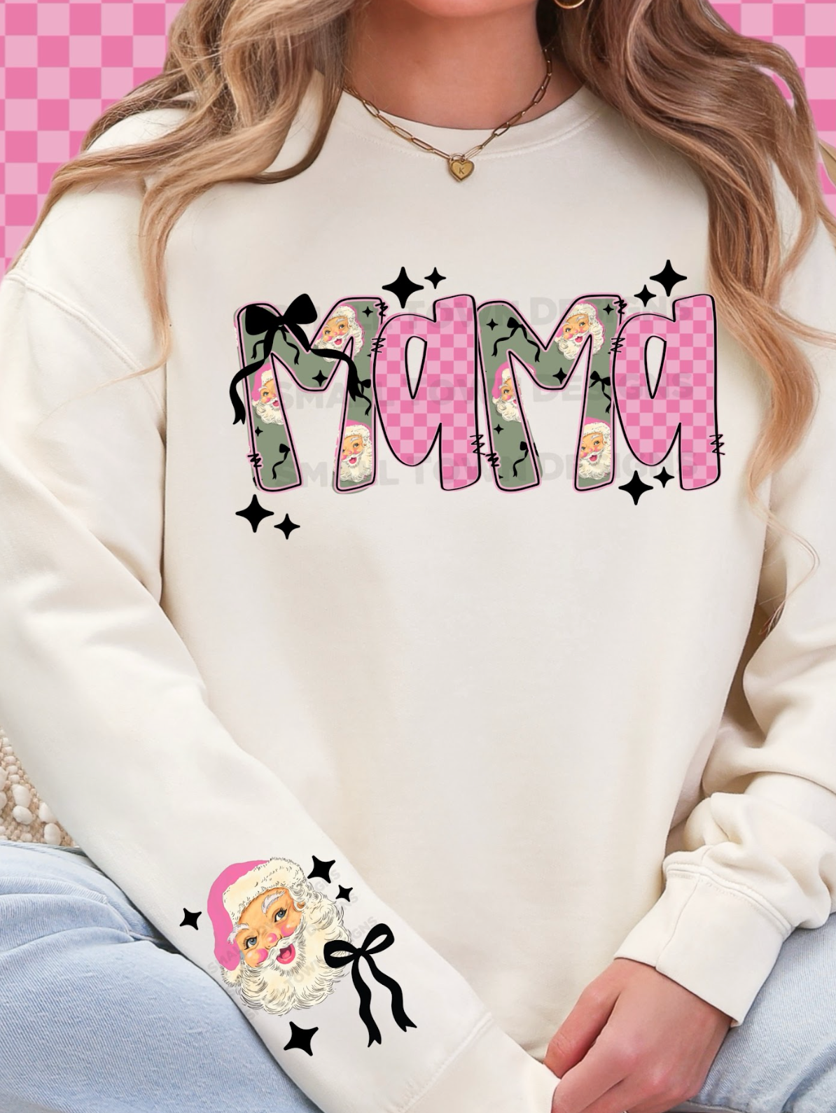 Checkered Pink Santa - CUSTOM - DTF