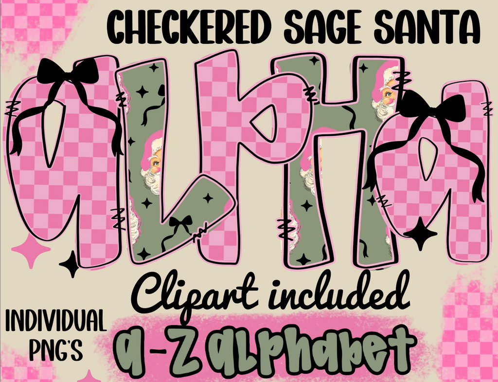 Checkered Pink Santa - CUSTOM - DTF