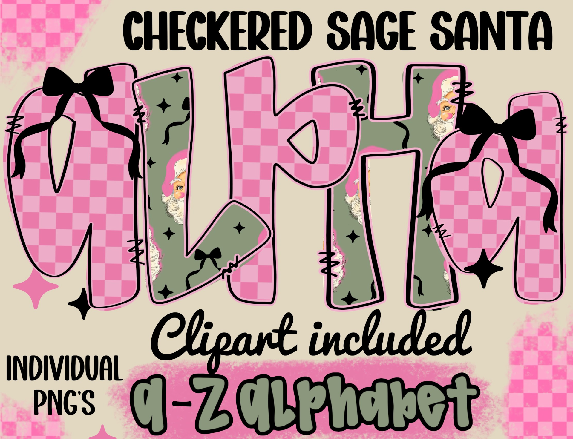 Checkered Pink Santa - CUSTOM - DTF