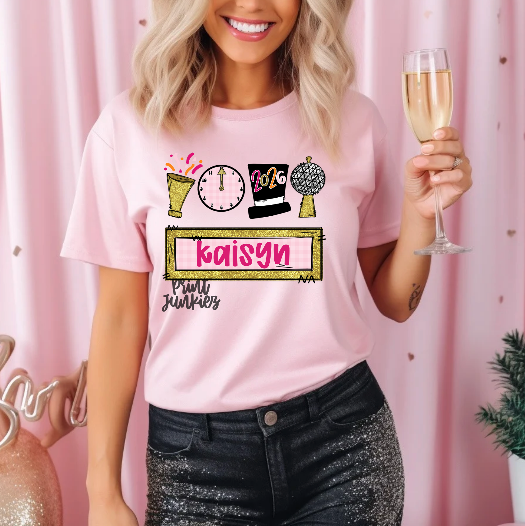 New Year Name Tag 2026 Pink - CUSTOM - DTF