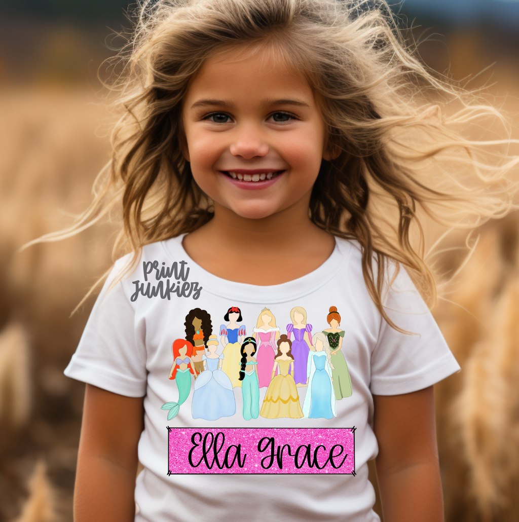 Princesses Glitter Name Tag - CUSTOM - DTF