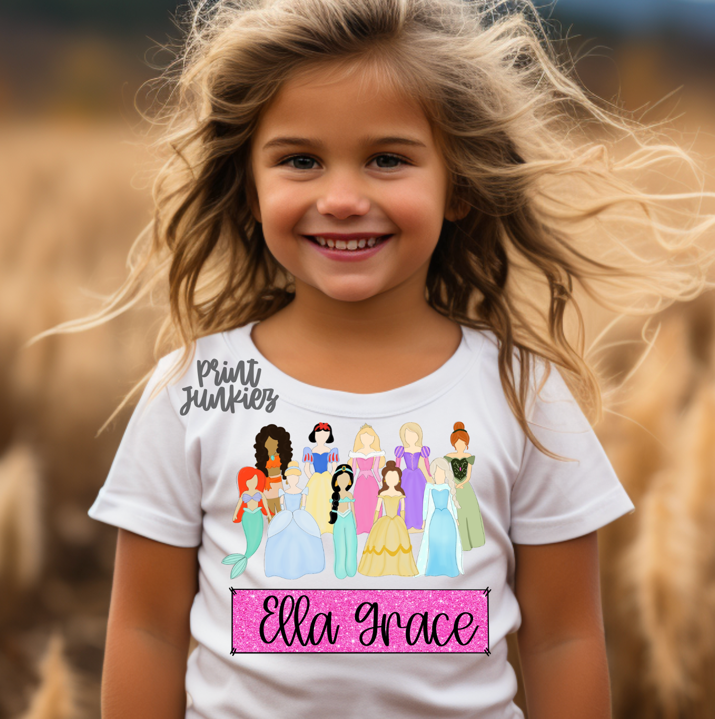 Princesses Glitter Name Tag - CUSTOM - DTF