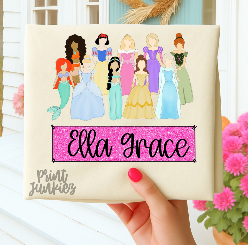 Princesses Glitter Name Tag - CUSTOM - DTF