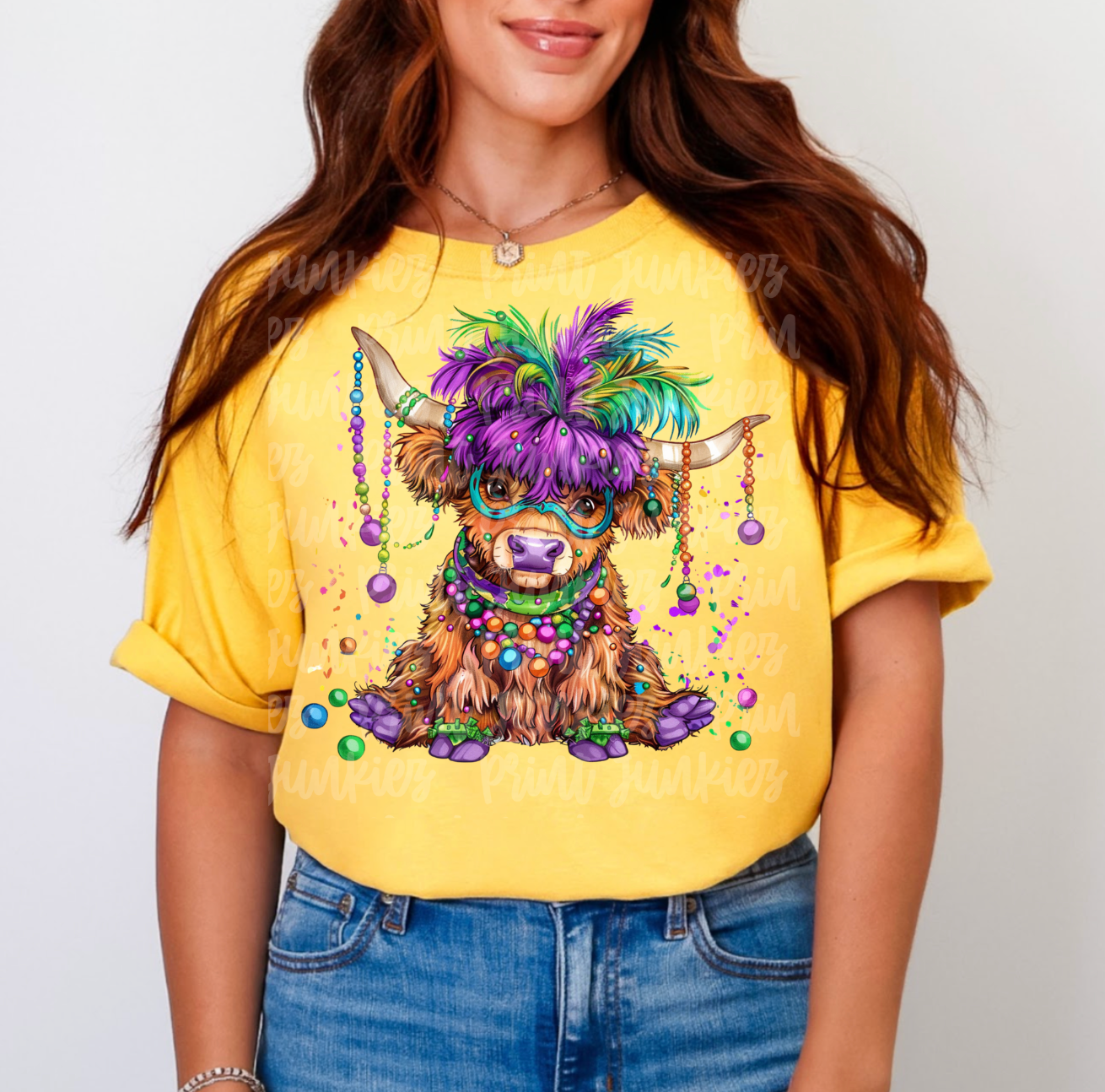 Mardi Gras Highland Cow - DTF