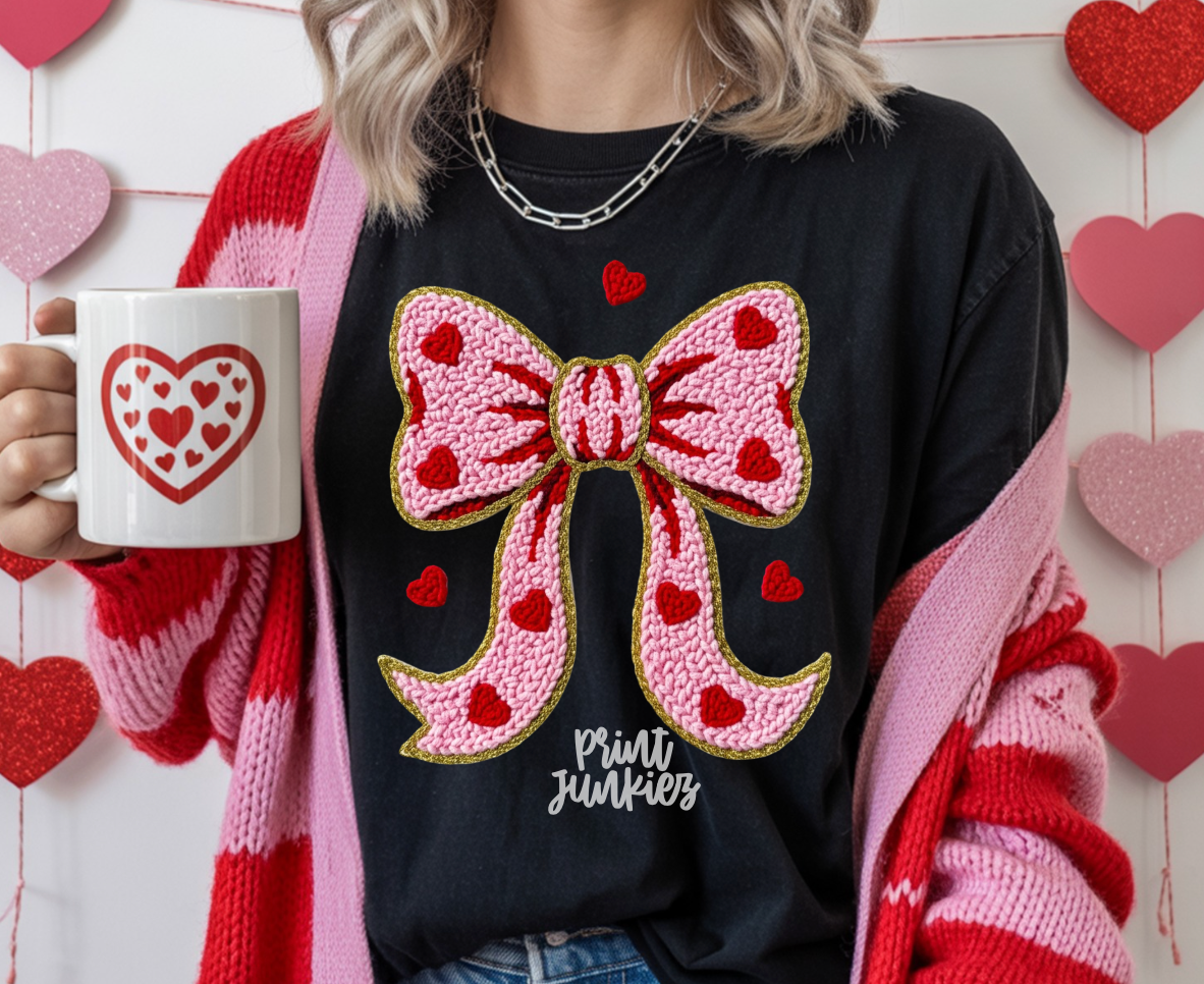 Faux Crochet Heart Bow - DTF