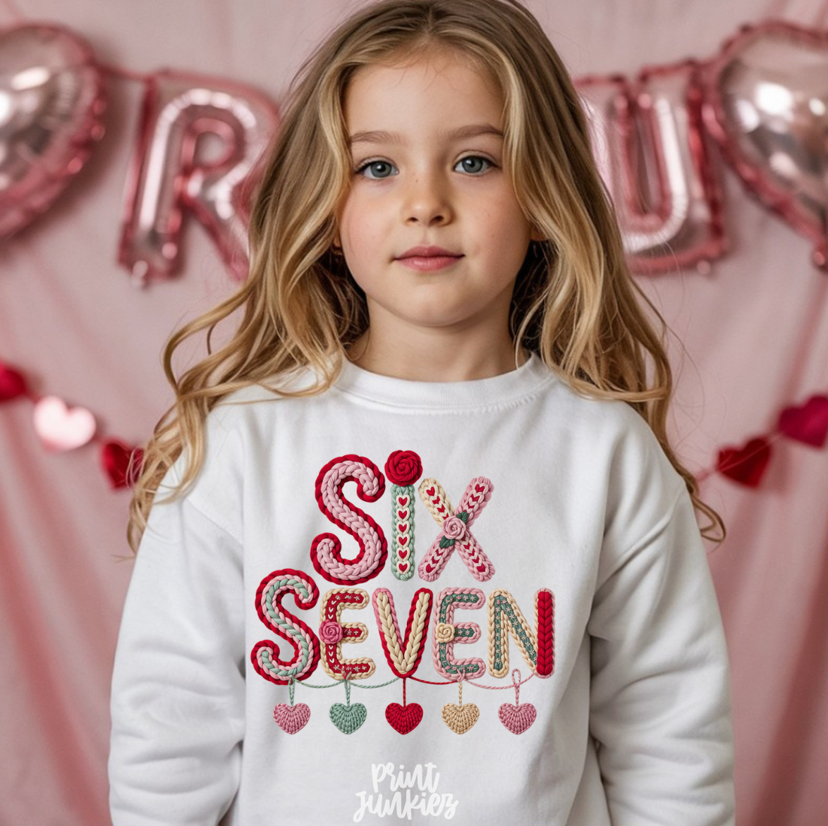 Six Seven Faux Crochet Hearts - DTF