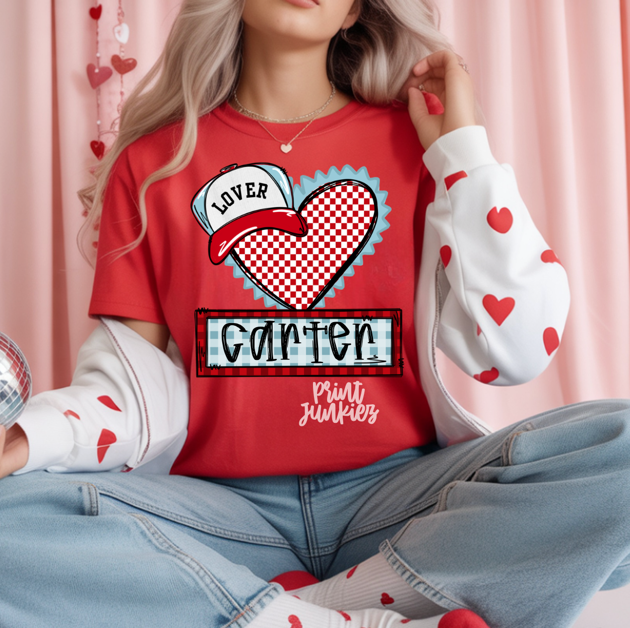 Lover Checkered Heart Name Tag - CUSTOM - DTF