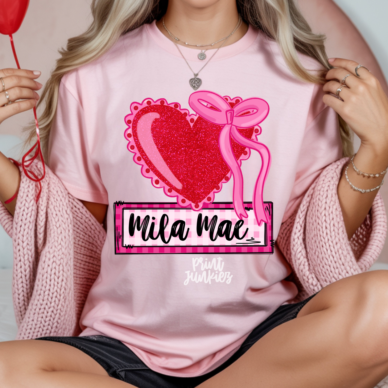 Glitter Heart Name Tag - CUSTOM - DTF