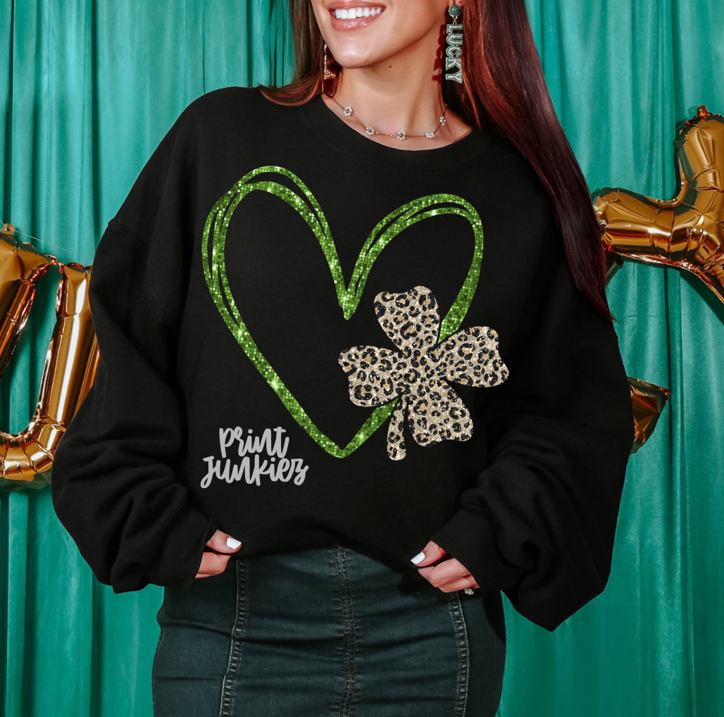 Glitter Green Heart Camo Shamrock - DTF