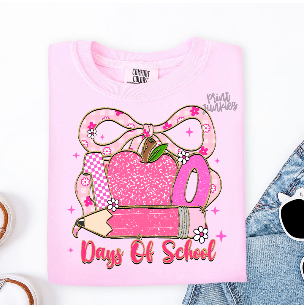 100 Days of School Pink Preppy Apple - DTF