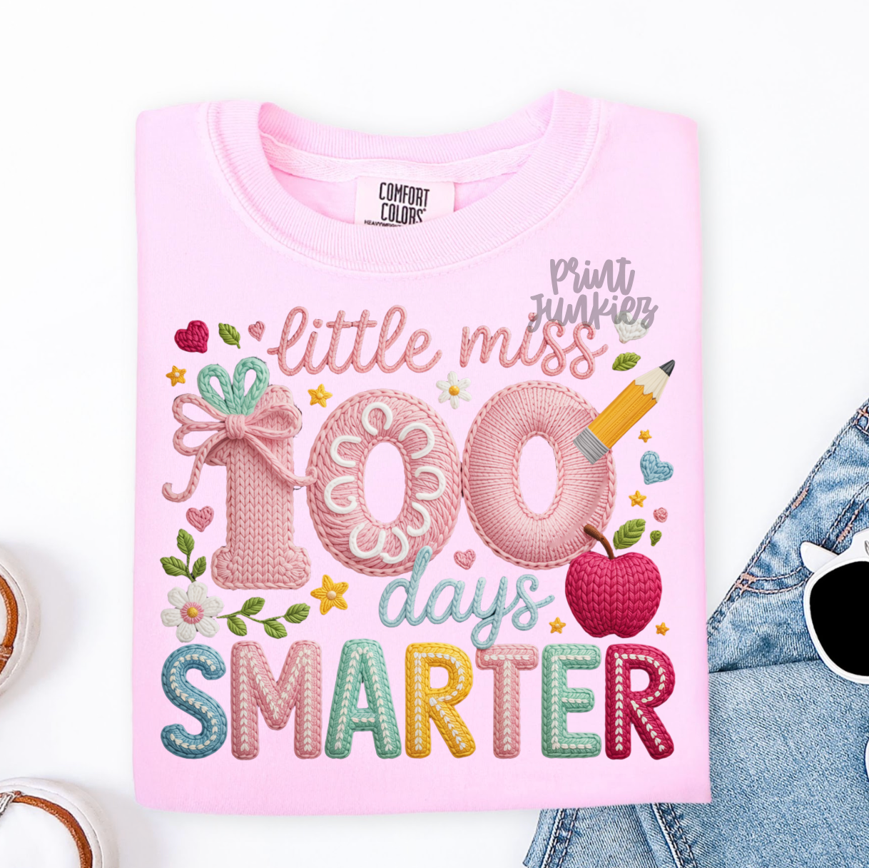 Little Miss 100 Days Smarter Faux Crochet - DTF