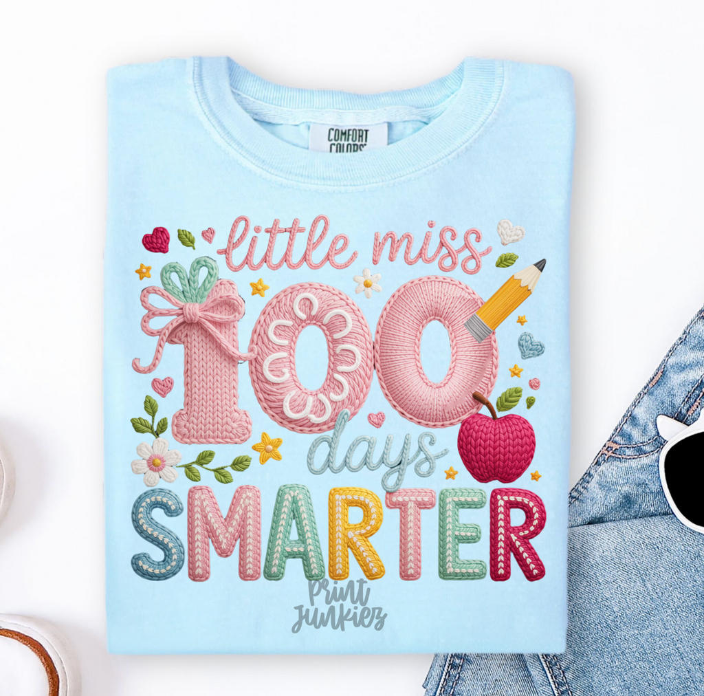 Little Miss 100 Days Smarter Faux Crochet - DTF