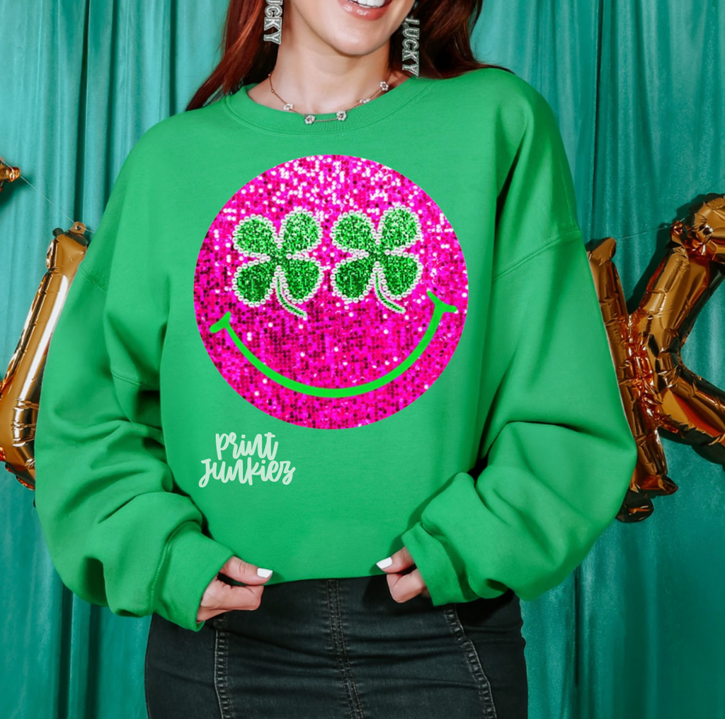 Hot Pink Smiley Shamrock Eyes - DIGITAL - DTF