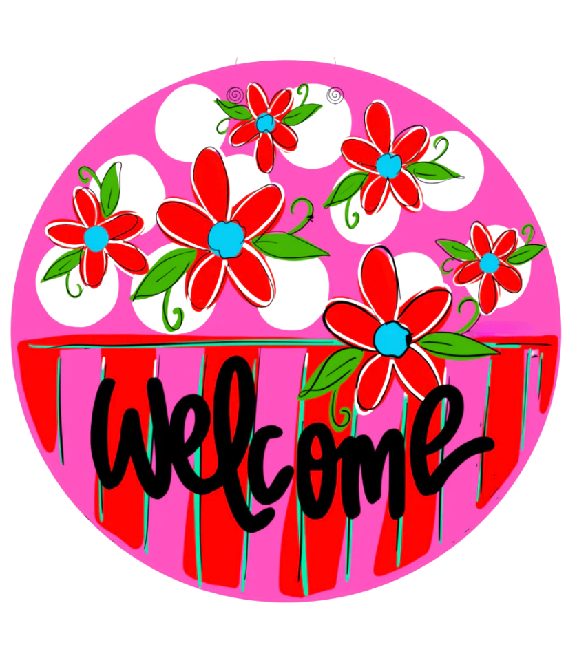 Pink Welcome Floral Door Hanger