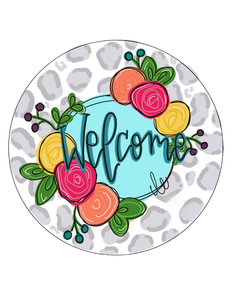 Welcome Cheetah Floral Door Hanger