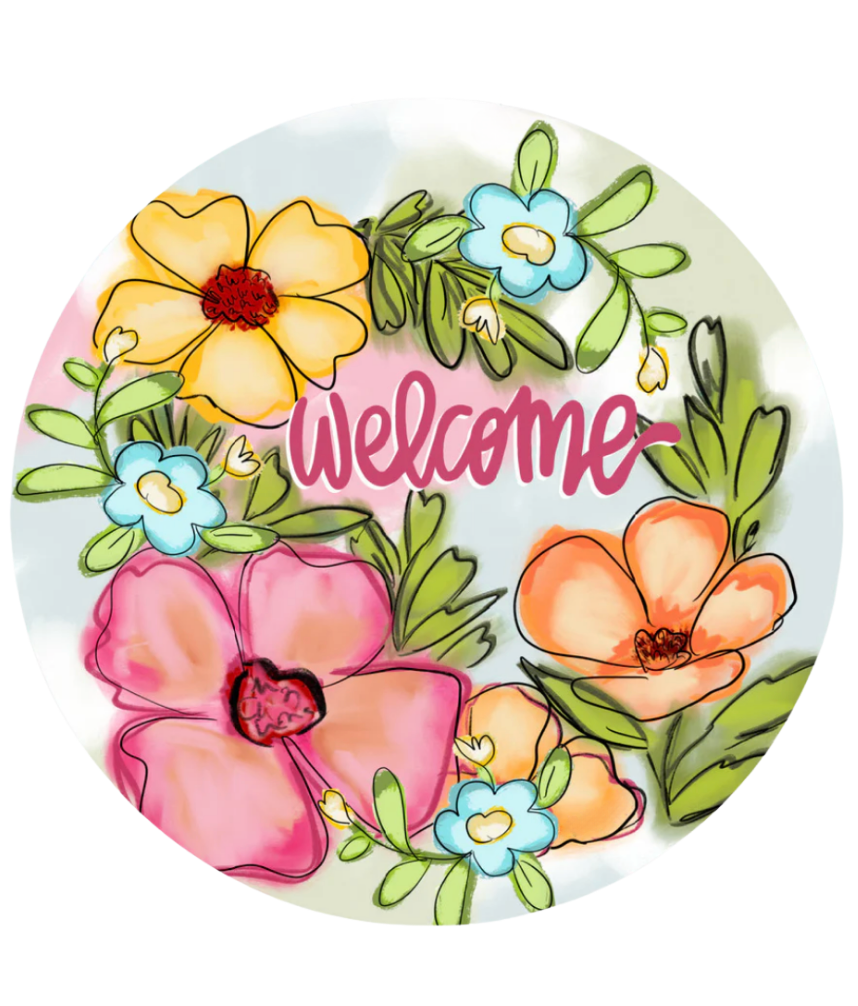Welcome Floral Watercolor Door Hanger