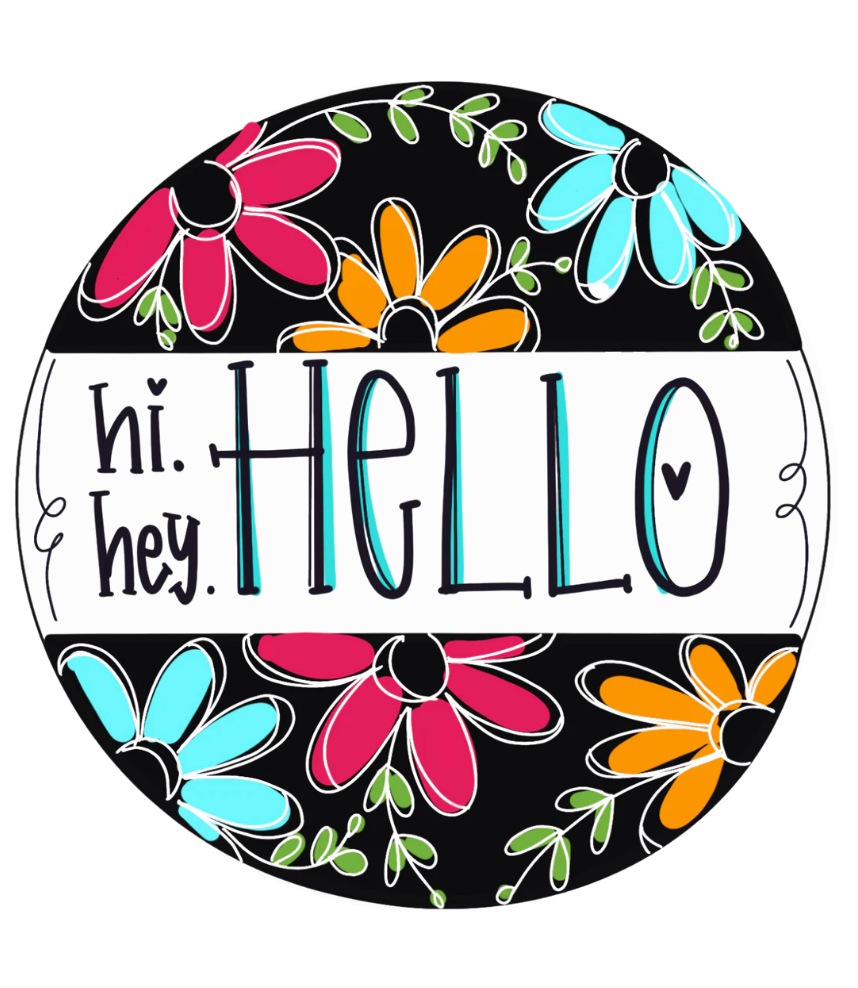 Hi Hey Hello Floral Door Hanger