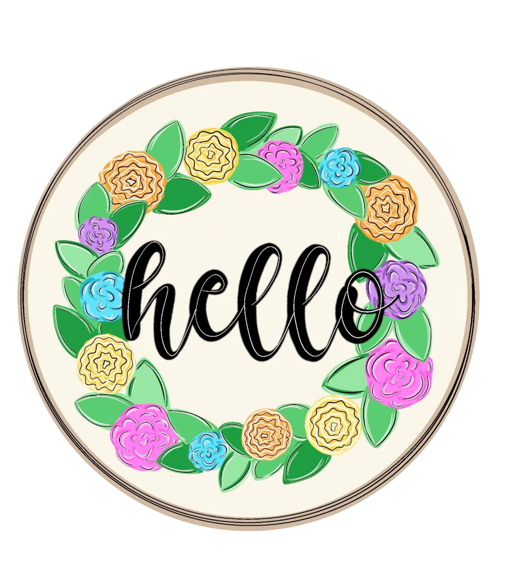 Hello Floral Wreath Door Hanger