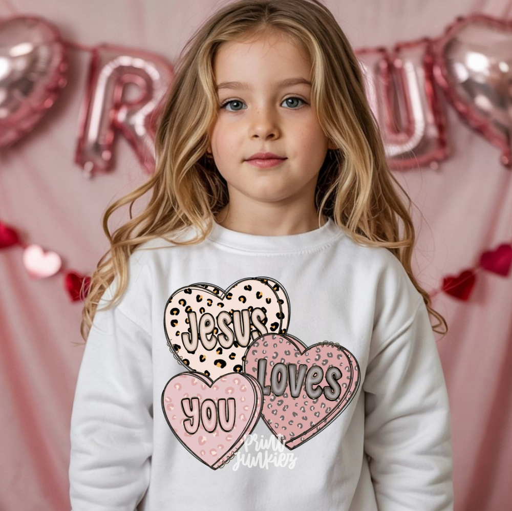 Jesus Loves You Valentine Hearts - DTF