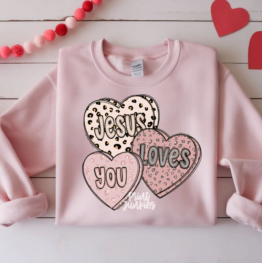 Jesus Loves You Valentine Hearts - DTF
