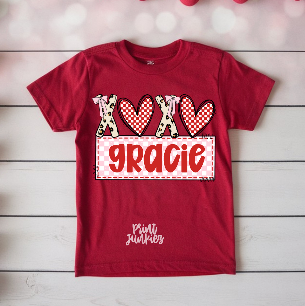 XOXO Valentine Pink Name Tag - CUSTOM - DTF