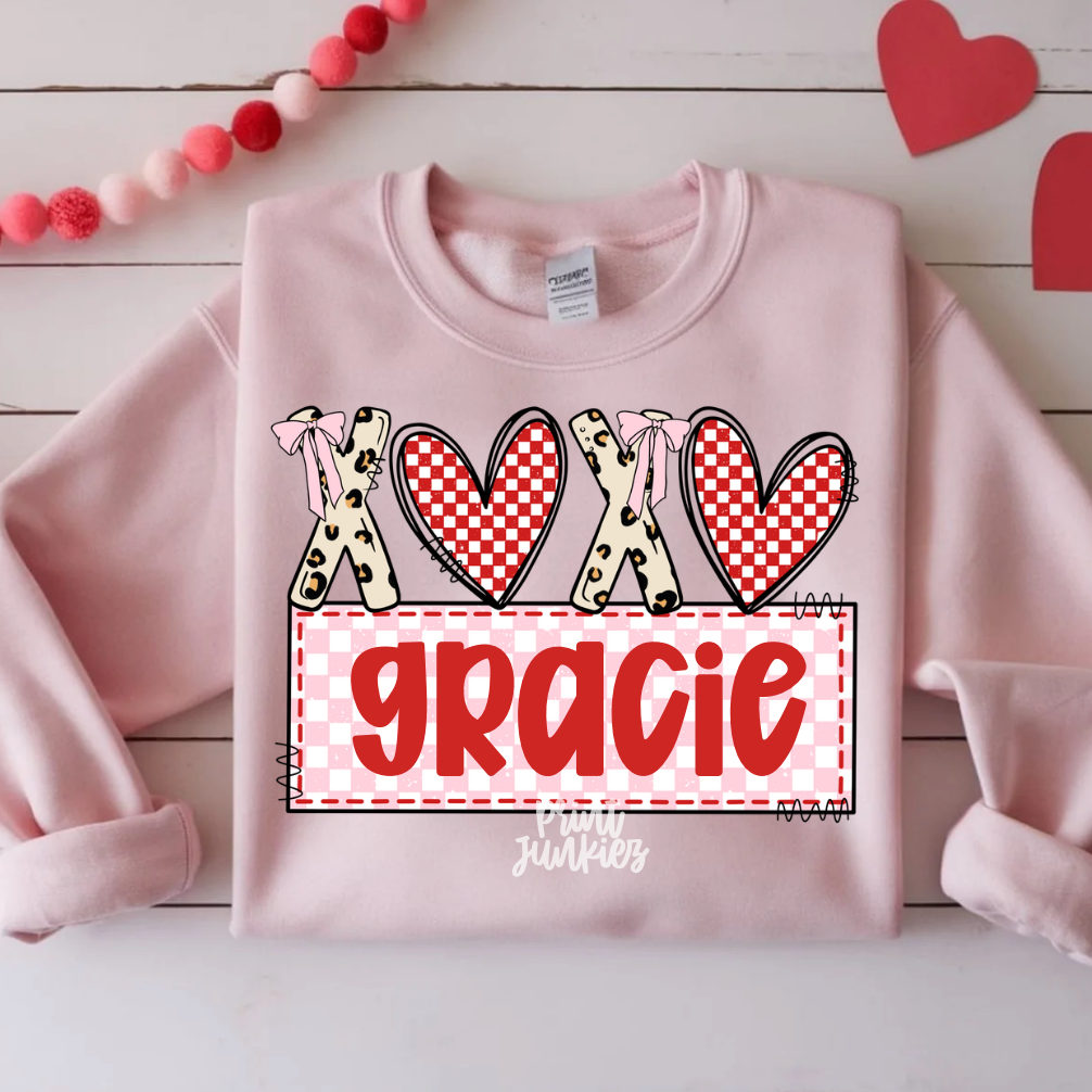 XOXO Valentine Pink Name Tag - CUSTOM - DTF