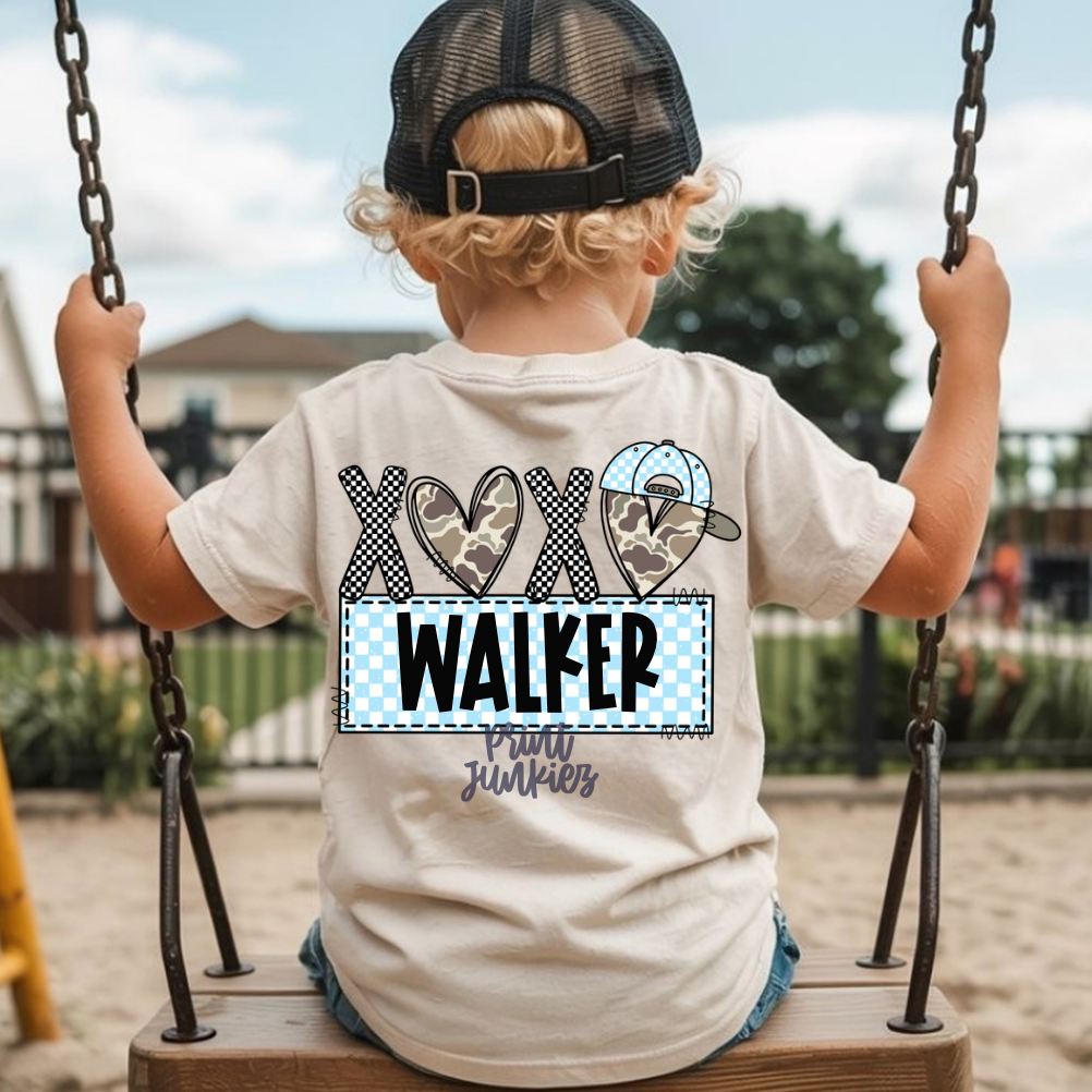 XOXO Valentine Blue Name Tag - CUSTOM - DTF