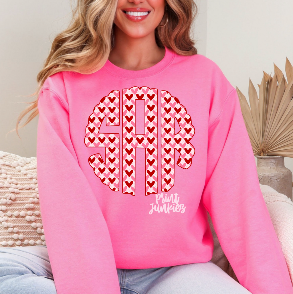 Pink & Red Heart Monogram Alpha - CUSTOM - DTF